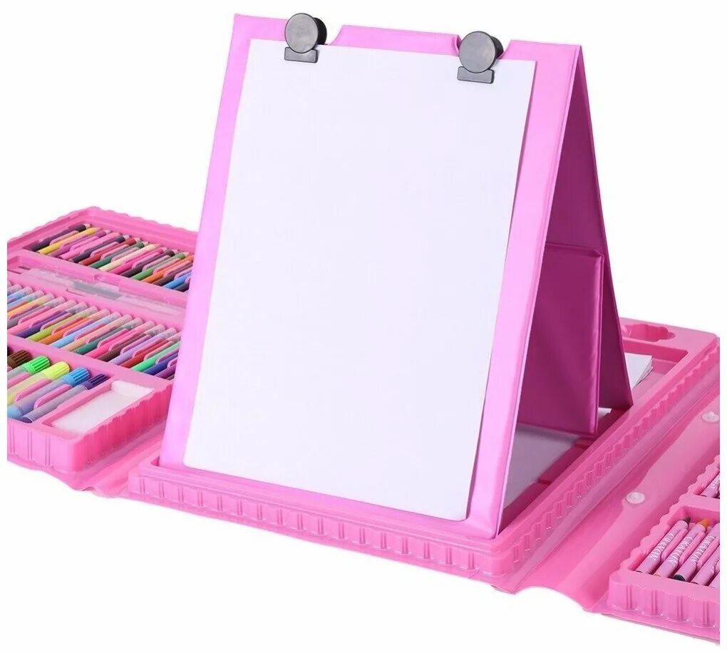 набор для творчества розовый. набор для рисования. набор для рисования с мольбертом 208 предметов розовый. набор юного художника в чемоданчике. набор для рисования с мольбертом 208 предметов розовый.