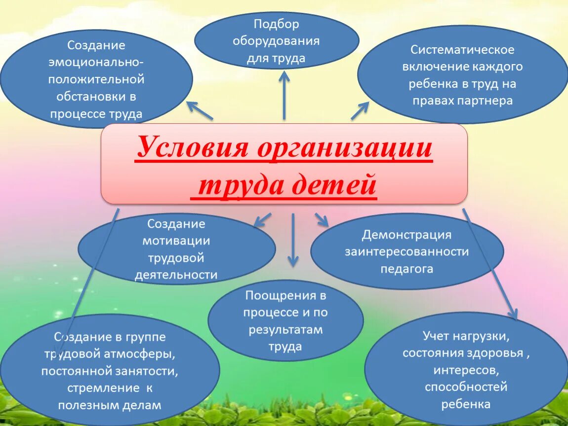 Организационные формы деятельности детей. Система трудового воспитания в школе. Условия организации труда детей дошкольного возраста. Условия организации труда. Формы и методы трудового воспитания.