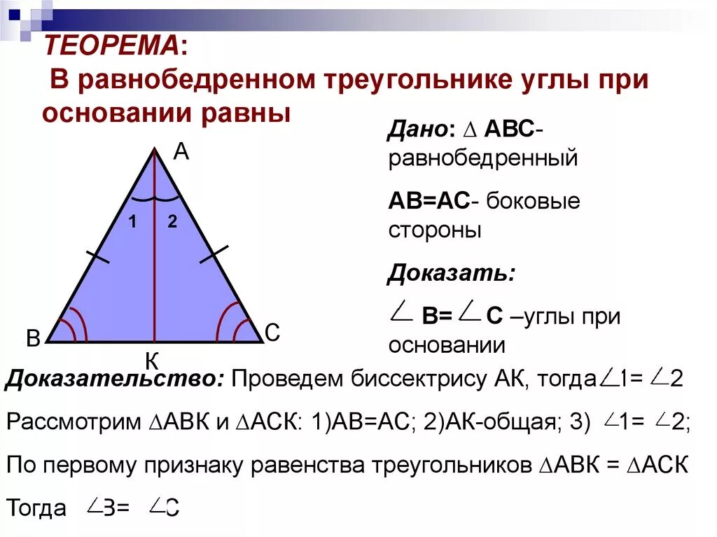 Сколько равны углы в равнобедренном треугольнике. Угол при основании равнобедренного треугольника. Свойство углов равнобедренного треугольника. Углы равнобедренного треугольника. В равнобедреном ТРЕУГОЛЬНИКЕУГЛЫ приосновании равны.