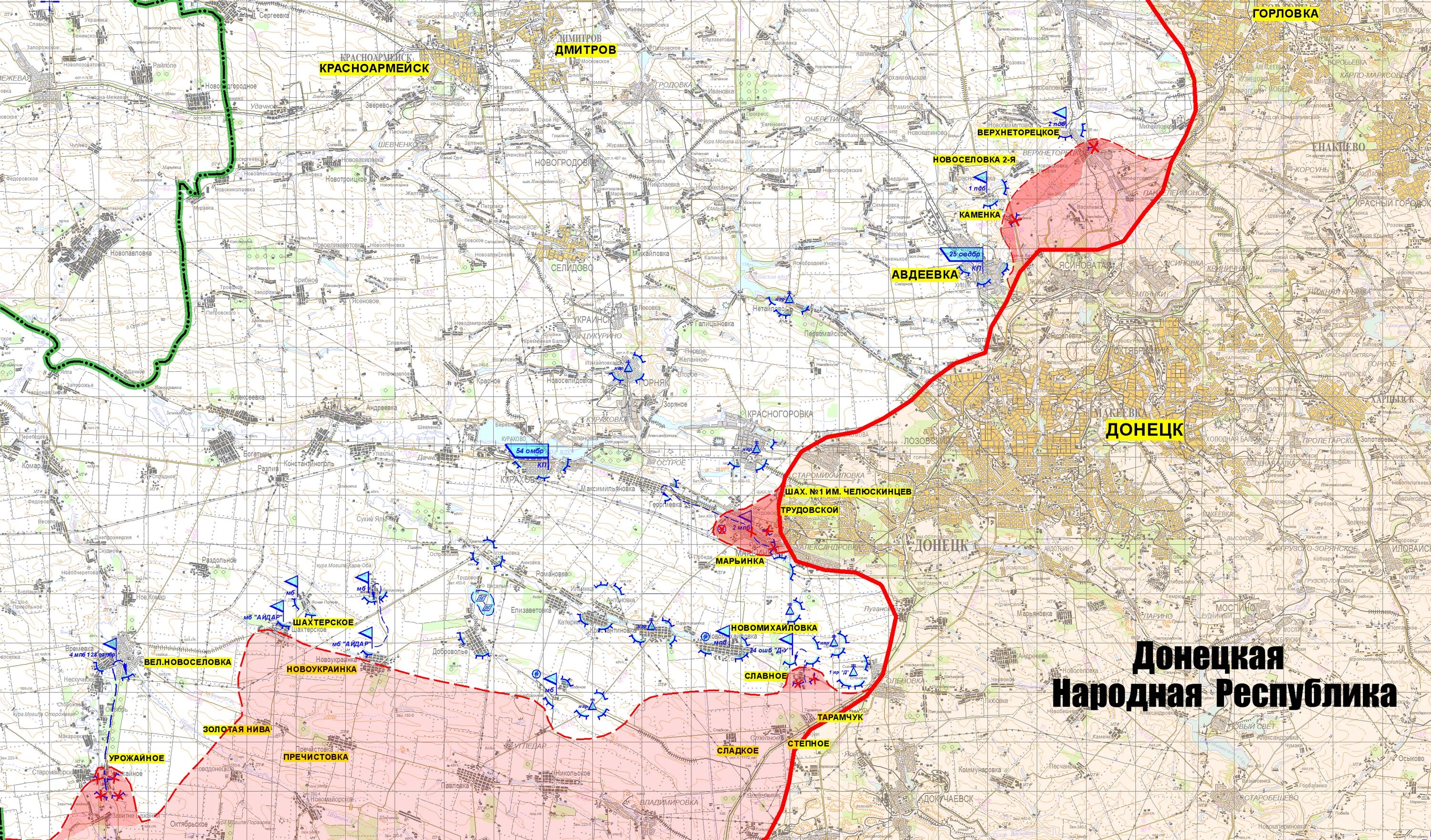 Карта ДНР. ДНР на карте Донецкой области. Карта обстановки. Карта ДНР подробная.