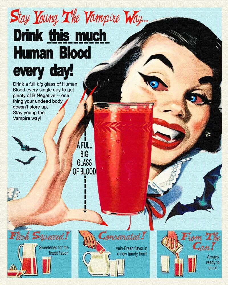 I like this drink. Вампир плакат ретро. Старые американские плакаты с вампирами. Напиток Blood.
