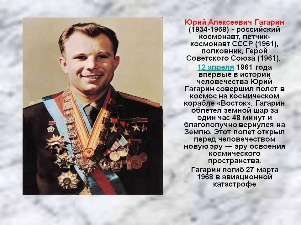 Ю Гагарин биография.