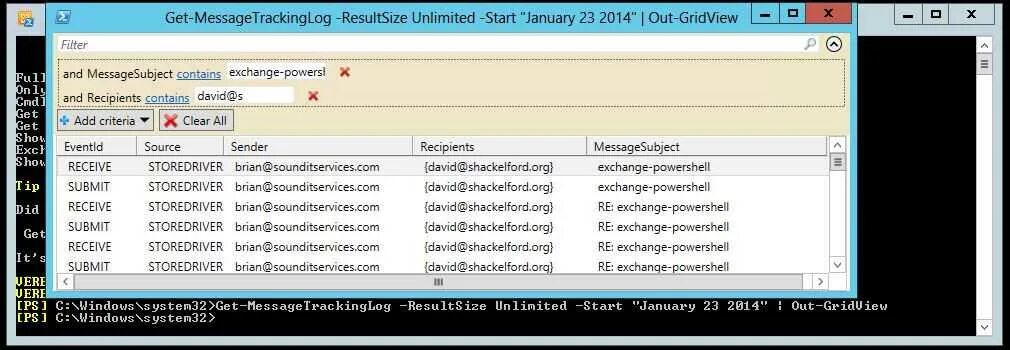 Get messagetrackinglog