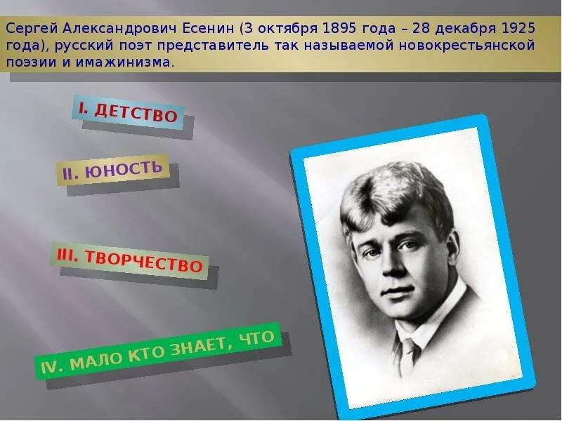 Презентация на тему Есенин. Информация о Сергее Александровиче Есенине.