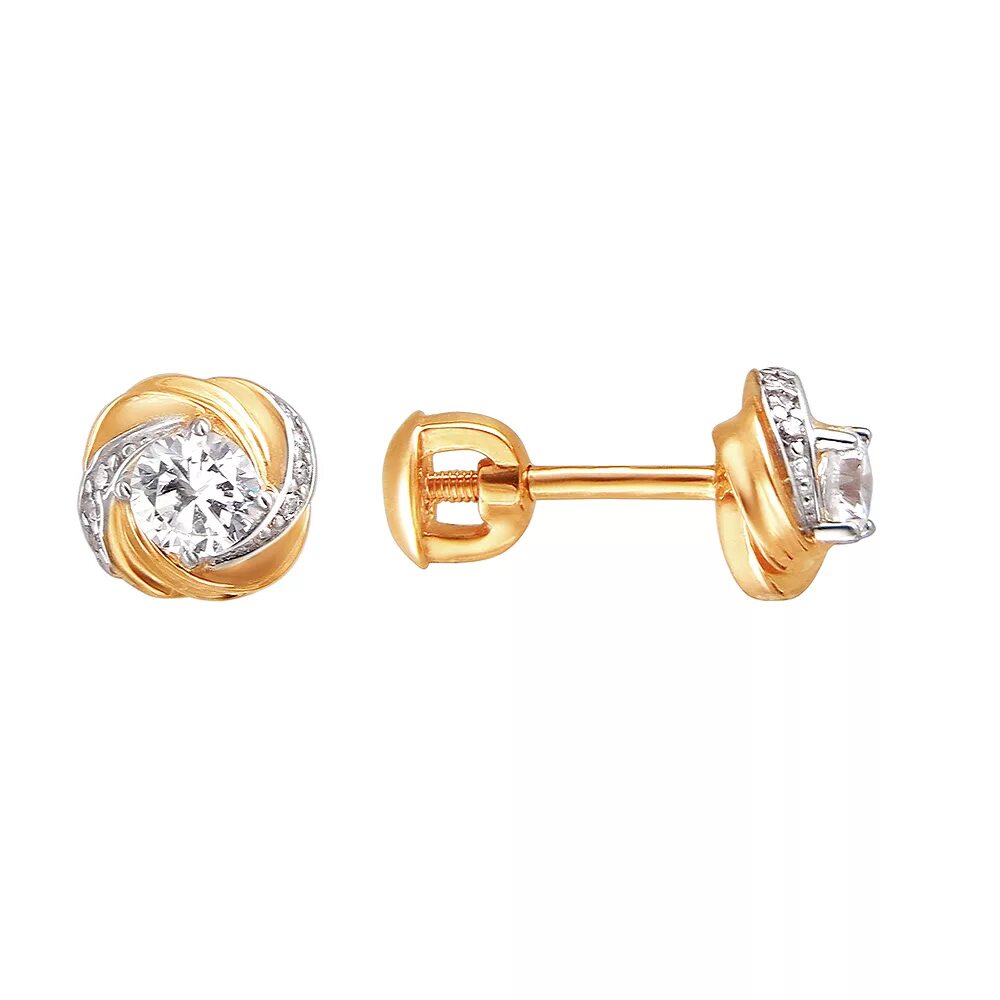 золотые серьги с фианитом 585. пусеты эстет арт. золотые пусеты с фианитом 585. серьги пусеты золото 585. серьги-пусеты из золота с фианитами 585.