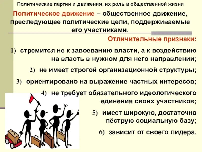 Характеристикам общественно политических движений. Политические партии и движения их роль. Политические партии и движения их роль в общественной жизни. Признаки политического движения. Роль политических партий в общественной жизни.