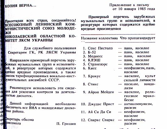 Список запрещенных рок групп в СССР. Список запрещенных музыкальных групп в СССР. Запрещенные группы в СССР. Список запрещенных исполнителей в СССР.