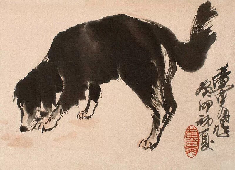 Год китайской собаки. Ци Байши китайский художник. Лошади Сюй Бэйхуна. Китайская живопись собаки. Собаки в японской живописи.