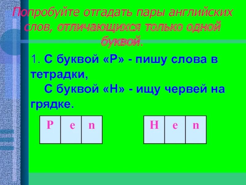 Пары слов отличающиеся одной буквой. Слова отличаются только одной буквой. Слова различающиеся только одной буквой. Английские слова отличающиеся одной буквой. Отгадать пару