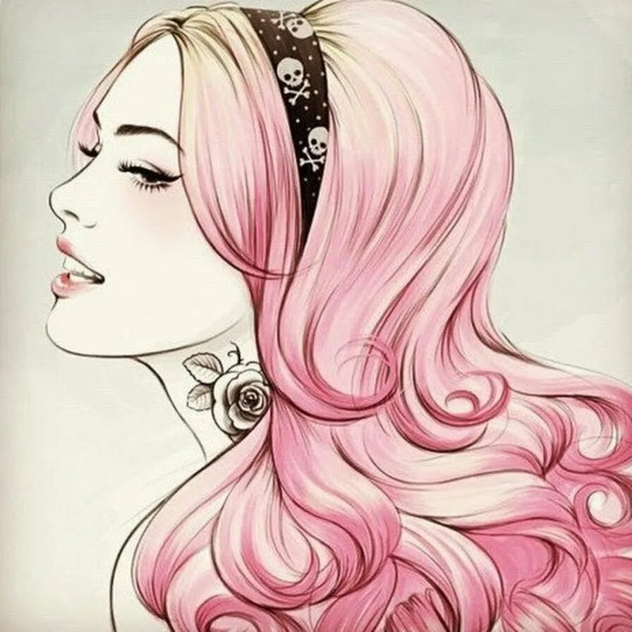 Розовая нарисованная девочка. Иллюстратор Тати Феррино. Рисунок девушки. Нарисовать девушку. Красивая девушка рисунок.