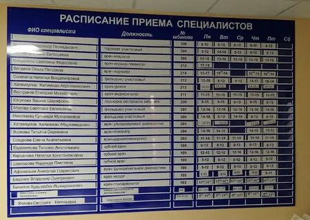 График работы врачей детской поликлиники 1
