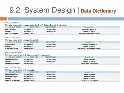 Table dictionary