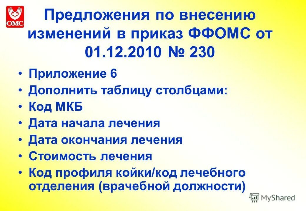 Приказ 230 с изменениями. Приказ 230. Гад код ФФОМС. Код профиля лечения 6. Формула стоимости лечения ОМС.