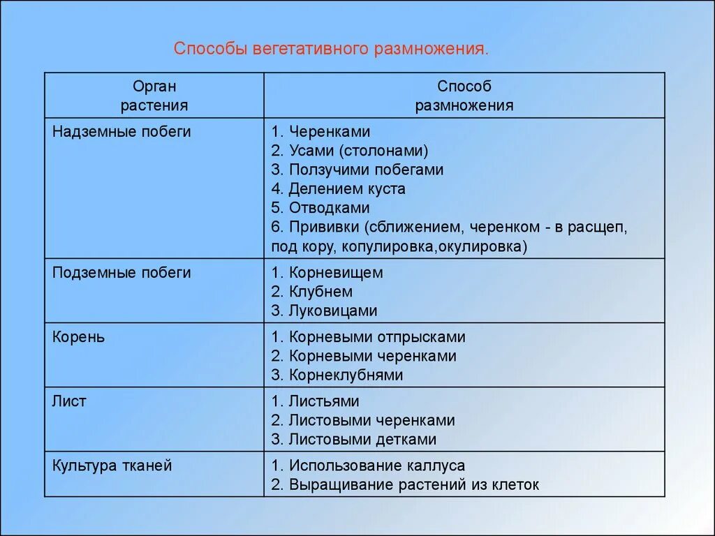 Способы вегетативного размножения с примерами. Способы вегетативного размножения растений. Таблица способы размножения. Размножение растений и животных. Половой способ размножения растений.