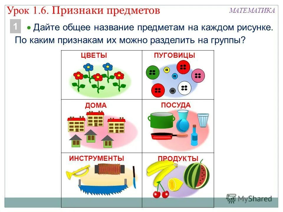 Выражение признака предмета. Признак предмета. Разделить предметы по признакам. Общие и различные признаки предметов. Назови признаки предметов.