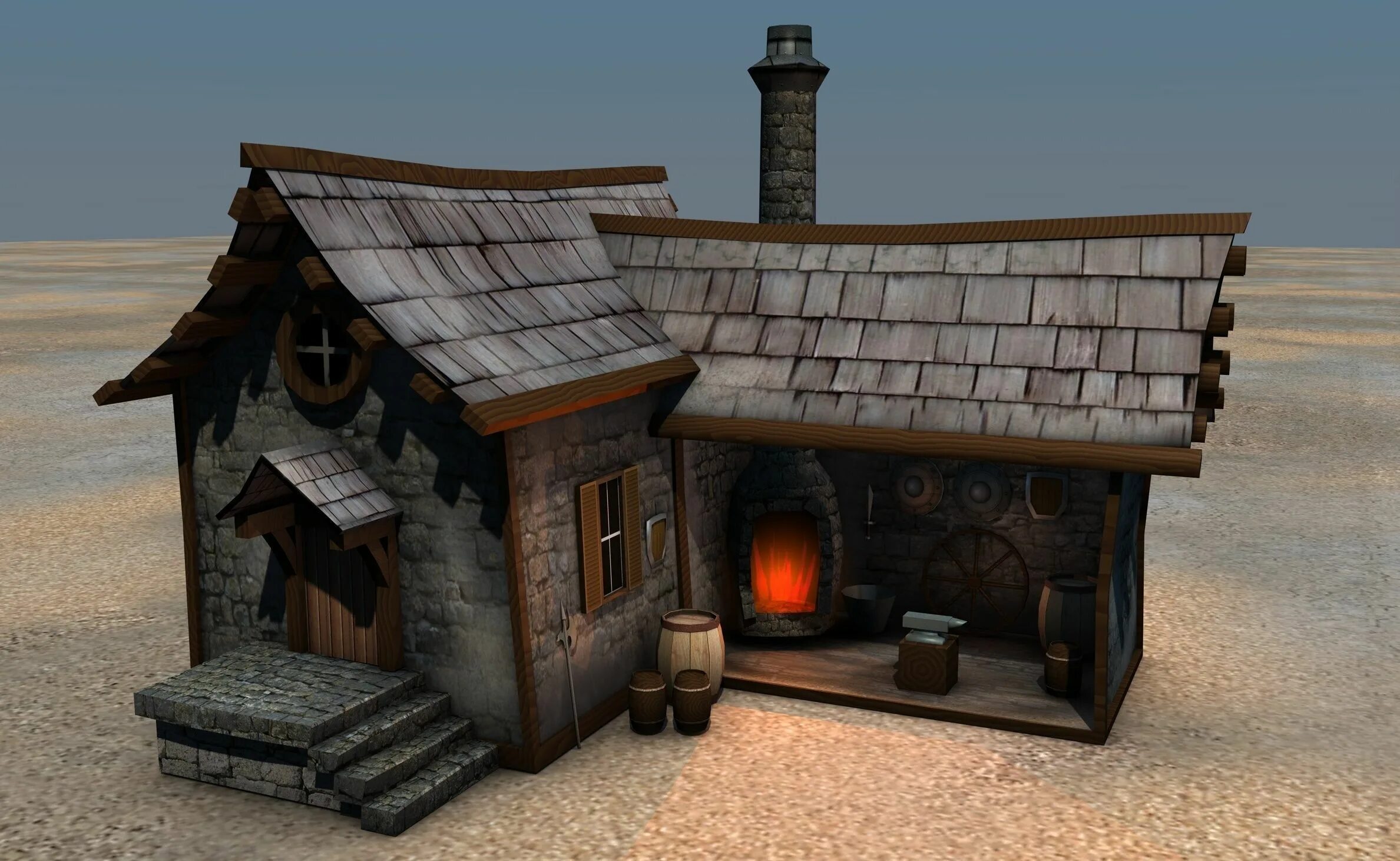Кузница в вымершей деревне. Кузница low poly. medieval blacksmith 3в. средневековый дом. средневековый дом кузнеца.