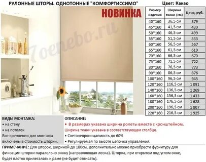 Размеры ролл штор
