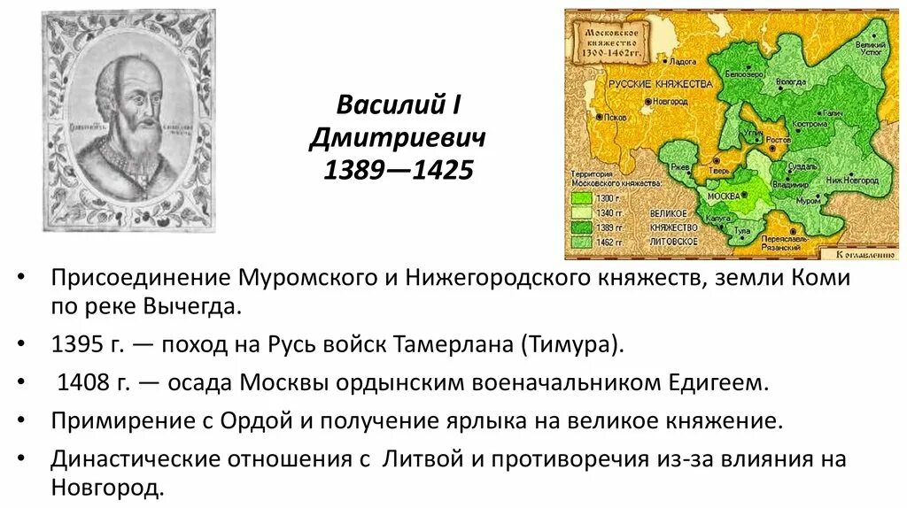 Правление Василия Дмитриевича 1 карта. В 1462 году он принимает участие