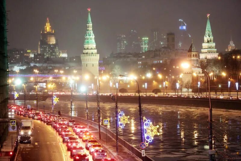 Вечерняя Москва. Москва в ноябре. Освещение Москвы. Ночная Москва центр.