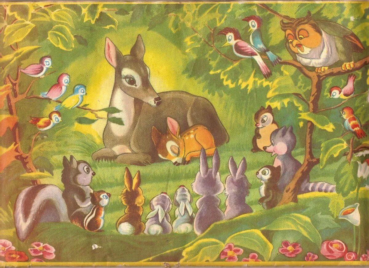 Бэмби лес дисней. Зальтен ф. Бэмби 1. Сказка бэмби. Герои мультфильма бемби.