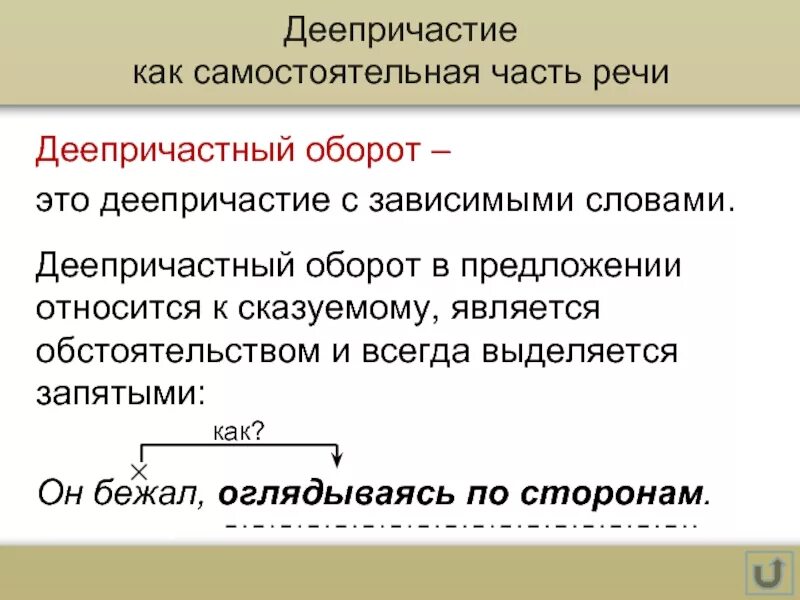 Чем подчеркивается деепричастие. Деепричастие как часть речи. Деепричастие как ча ть реч. Деепричастие в предложении является. Деепричастный оборот.