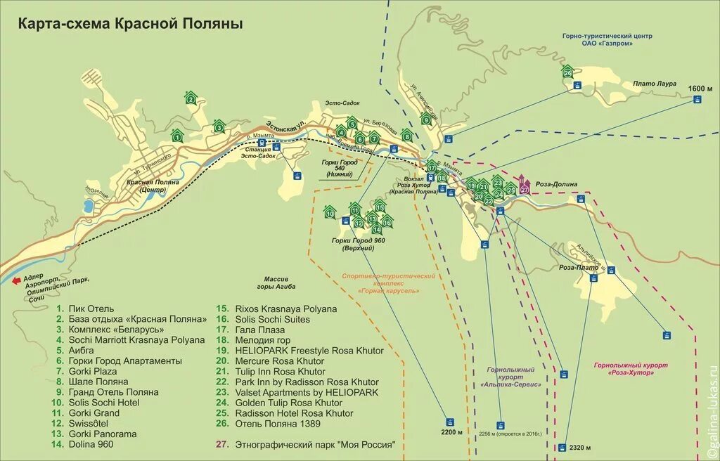 Красная Поляна схема курорта. Схема санаториев сочи