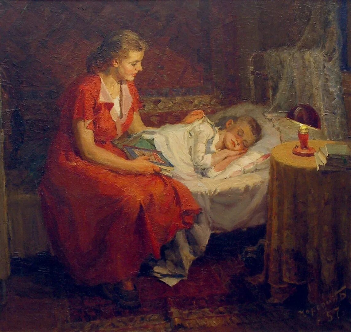 Картина мать у колыбели. Мать у постели больного ребенка. Мать у него была больна