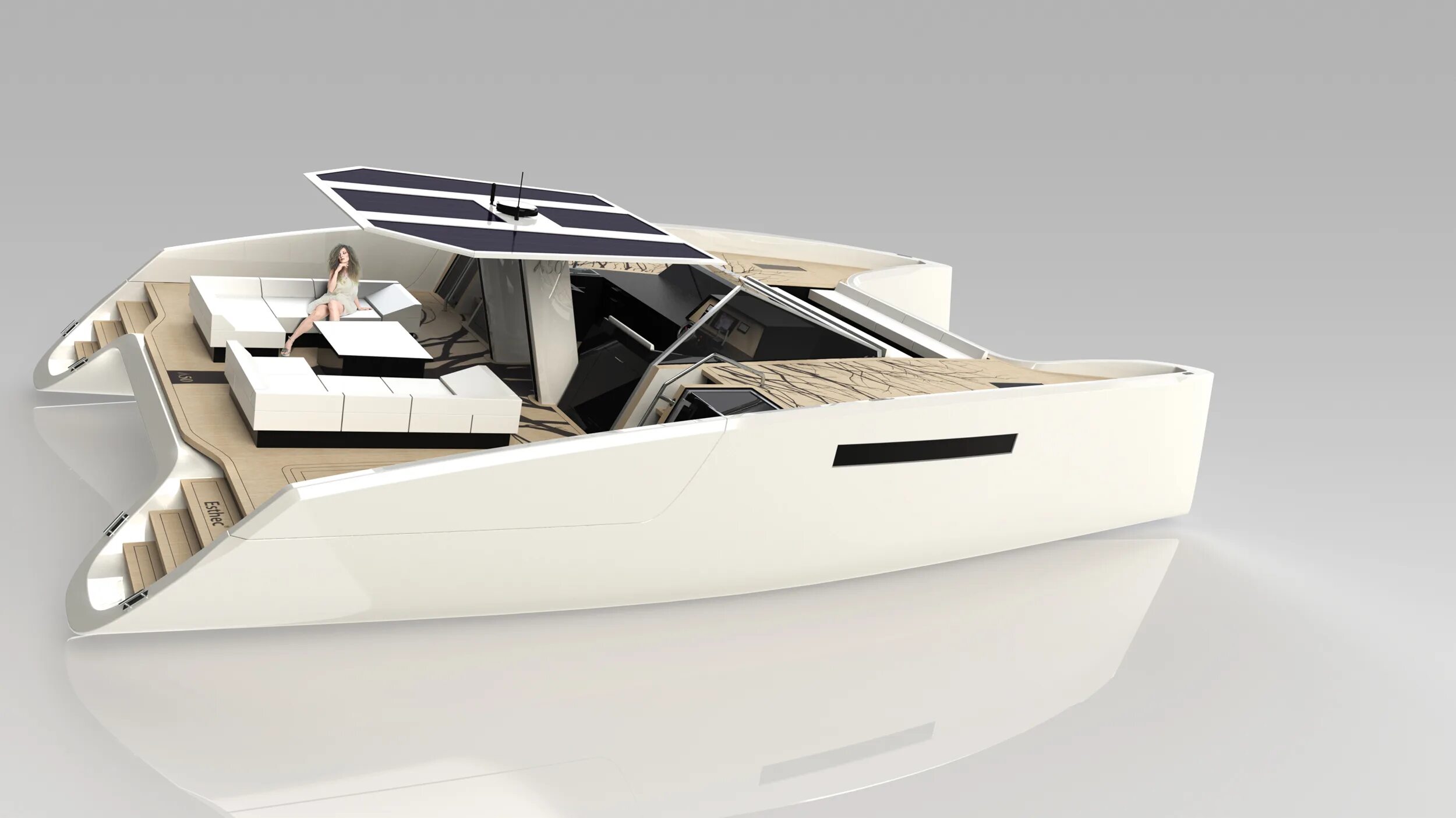Sola luxury. Яхта опен 50. Яхта катамаран концепт. Концепт катамаран open 42. Графический дизайн для лодки.