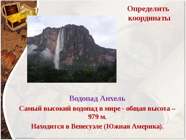 Определить координаты водопада анхель