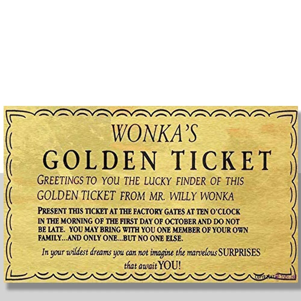Золотой билет из Чарли и шоколадная фабрика. Шоколад Wonka Golden ticket.