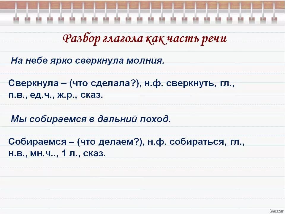 Как разобрать слово как часть речи глагол. Разбор слова как часть речи глагол образец. Разбор глагола как часть речи. Как правильно разбирать глагол как часть речи 4 класс.