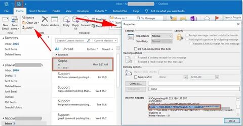Outlook имя отправителя