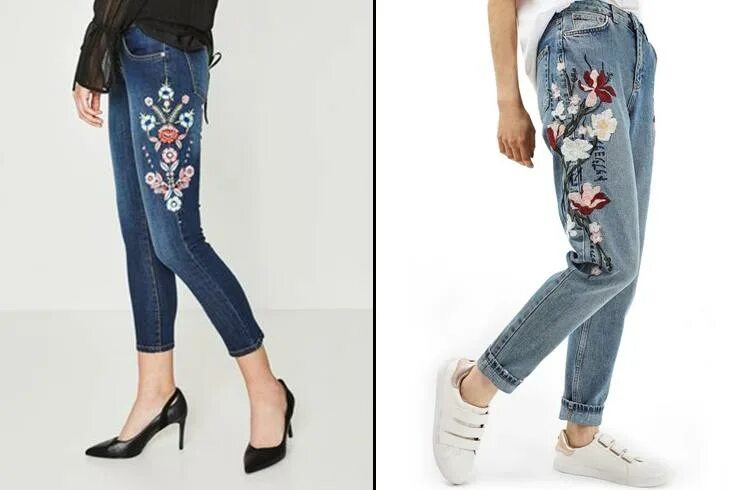 Джинсы 2024 женские купить. Джинсы с вышивкой. Аппликация на джинсы. Нашивки на джинсы. Джинсы с вышивкой женские.