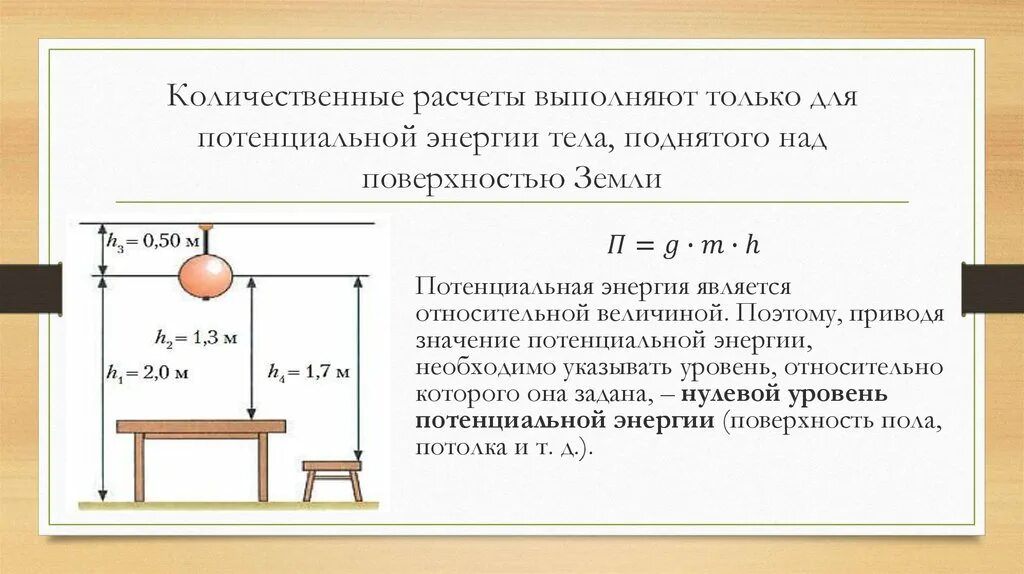 Потенциальная энергия поднятого тела формула. Потенциальная энергия тела поднятого над поверхностью земли. Формула расчета потенциальной энергии. Формула расчета потенциальной механической энергии. Находим нулевой уровень уровнем