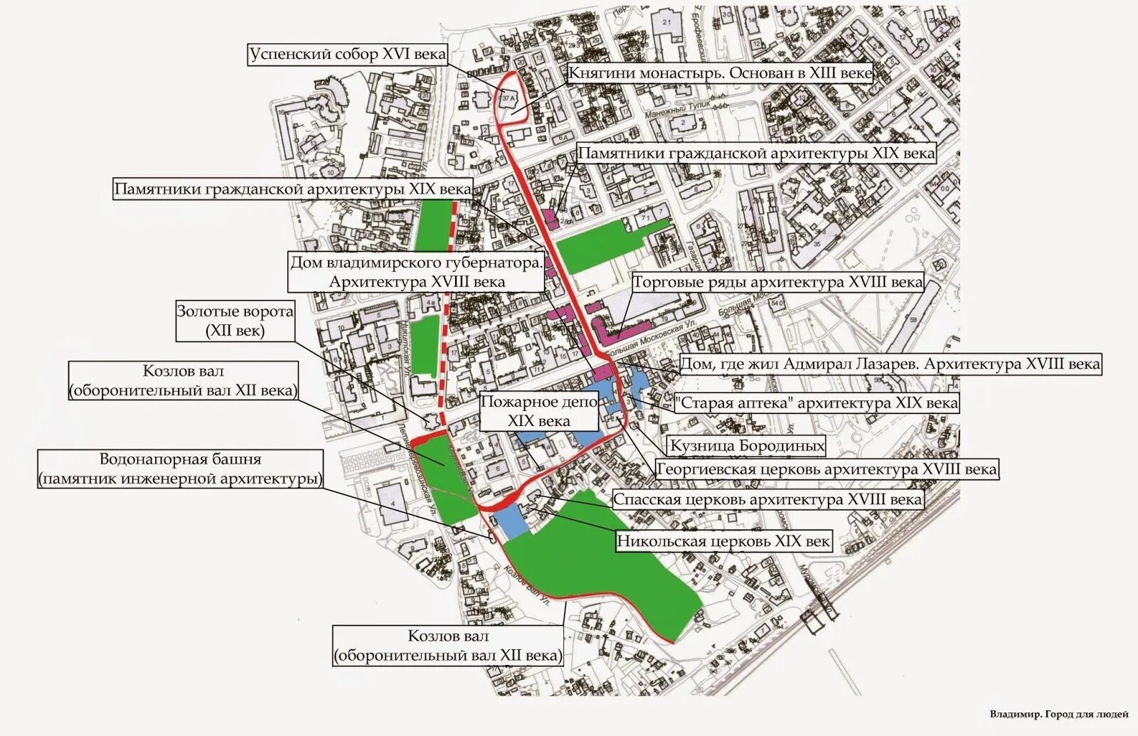Карта владимира дороги. Памятники гражданской архитектуры на карте.
