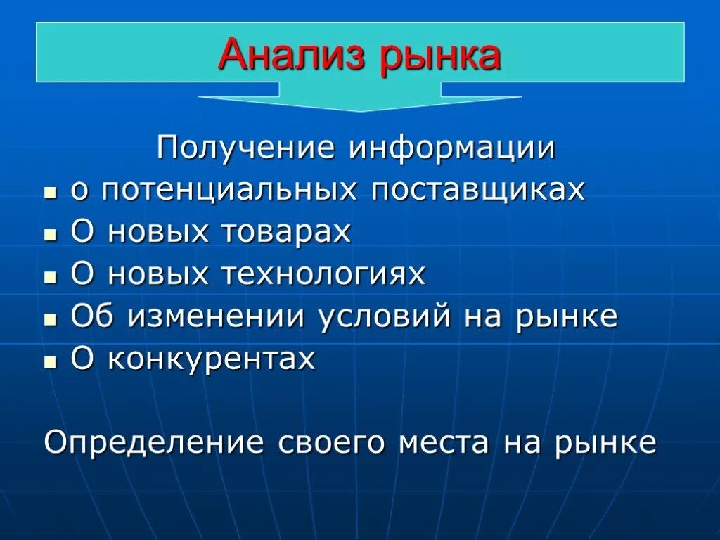 Информация рыночных условий