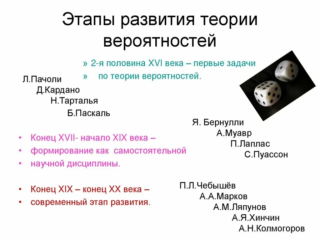 Этапы развития теории вероятности. Основные этапы развития теории вероятностей. Теория. Становление теории вероятности.