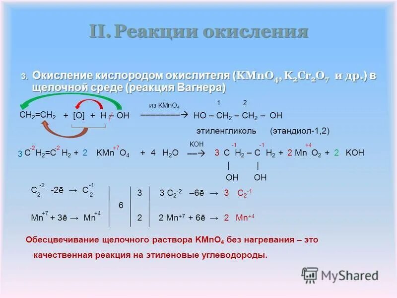 Легко окисляется кислородом. Окисление в щелочной среде. Реакция окисления алкенов в щелочной среде. Реакция Вагнера в щелочной среде. Реакция окисления в щелочной среде.