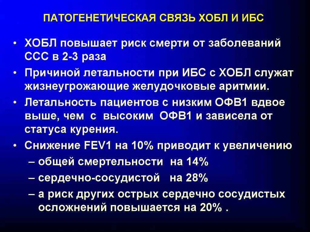 Коморбидность ХОБЛ И ИБС. Сердечно сосудистая система при ХОБЛ. Патогенетическая терапия ХОБЛ. Частота дыхания при ХОБЛ.