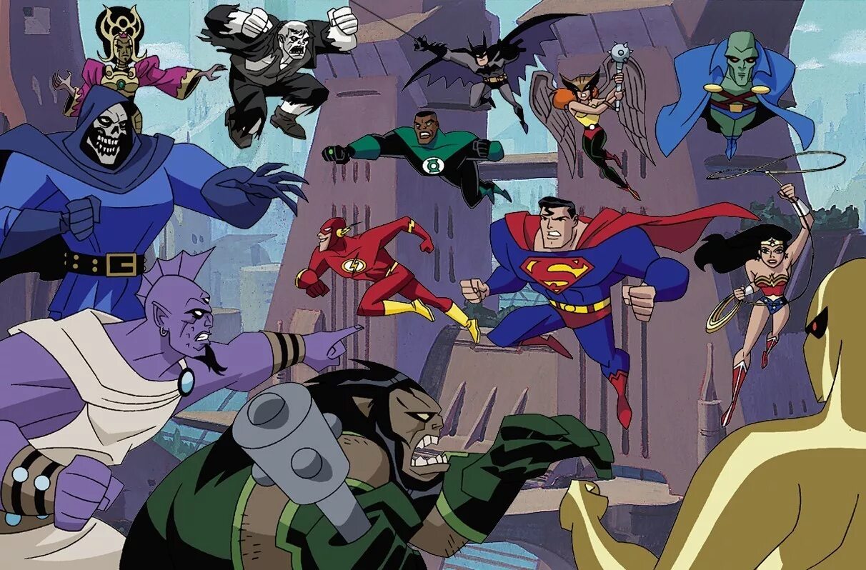 Боги хранят злодеев. Лига справедливости сериал 2001. Justice League Unlimited мультсериал. Лига справедливости 2001 дети. Лига справедливости 2001 Бэтмен.