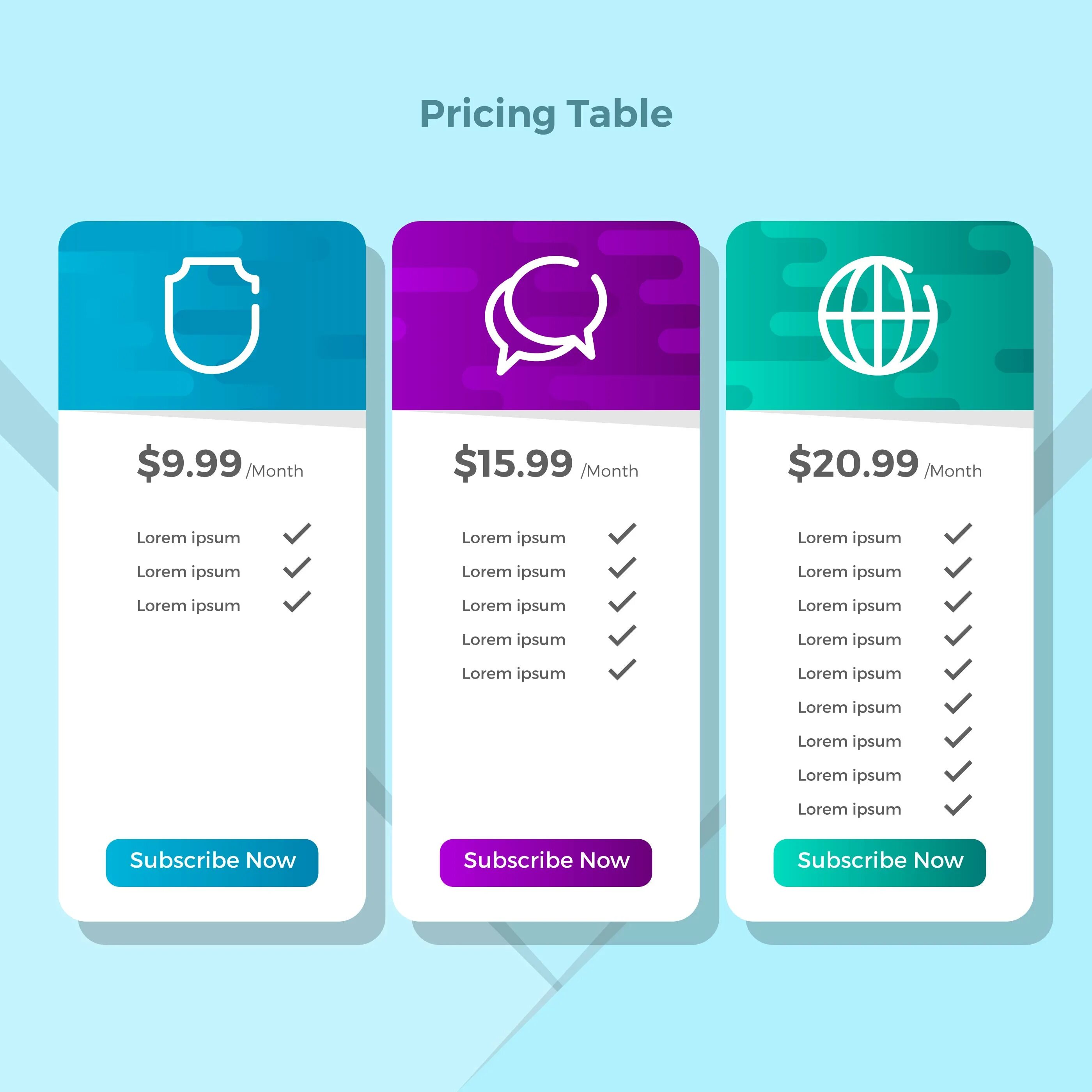 Pricing Table. Price Table. Флэт таблица. Price Table UI.