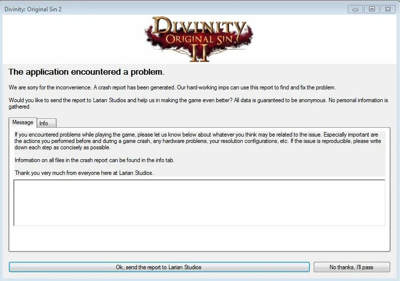 Ключ избранного divinity original sin. Divinity: Original sin 2 черный экран. The application encountered an. Divinity Original sin ошибка 119 120. Перегрузка дивинити 2.