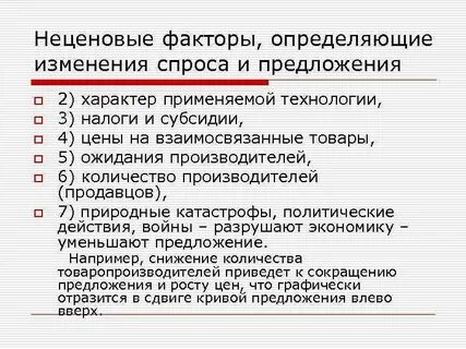 Неценовым факторам спроса относят налоги и субсидии