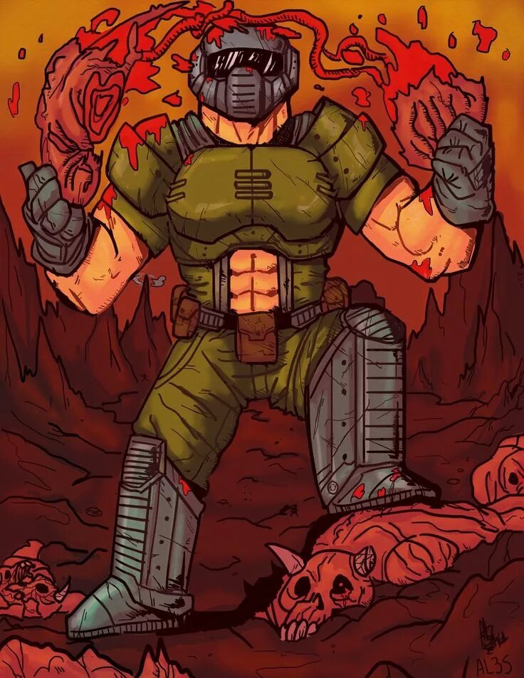 Doom кар. Думгай. doom slayer. дум слеер арт.