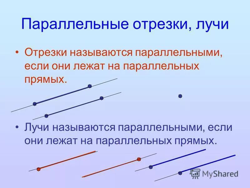 Какой отрезок называется параллельной прямой. Параллельные прямые и параллельные отрезки определение. Определение параллельных отрезков. Параллельные прямые лучи отрезки. Определение параллельных прямых и параллельных отрезков.