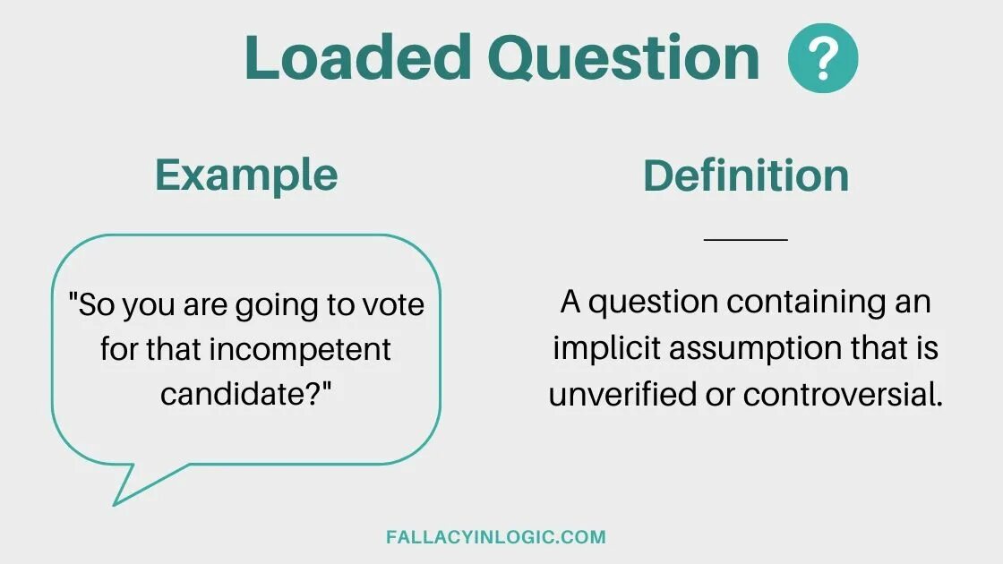 Loaded question. Definition examples. Loaded question examples. Complex questions examples.