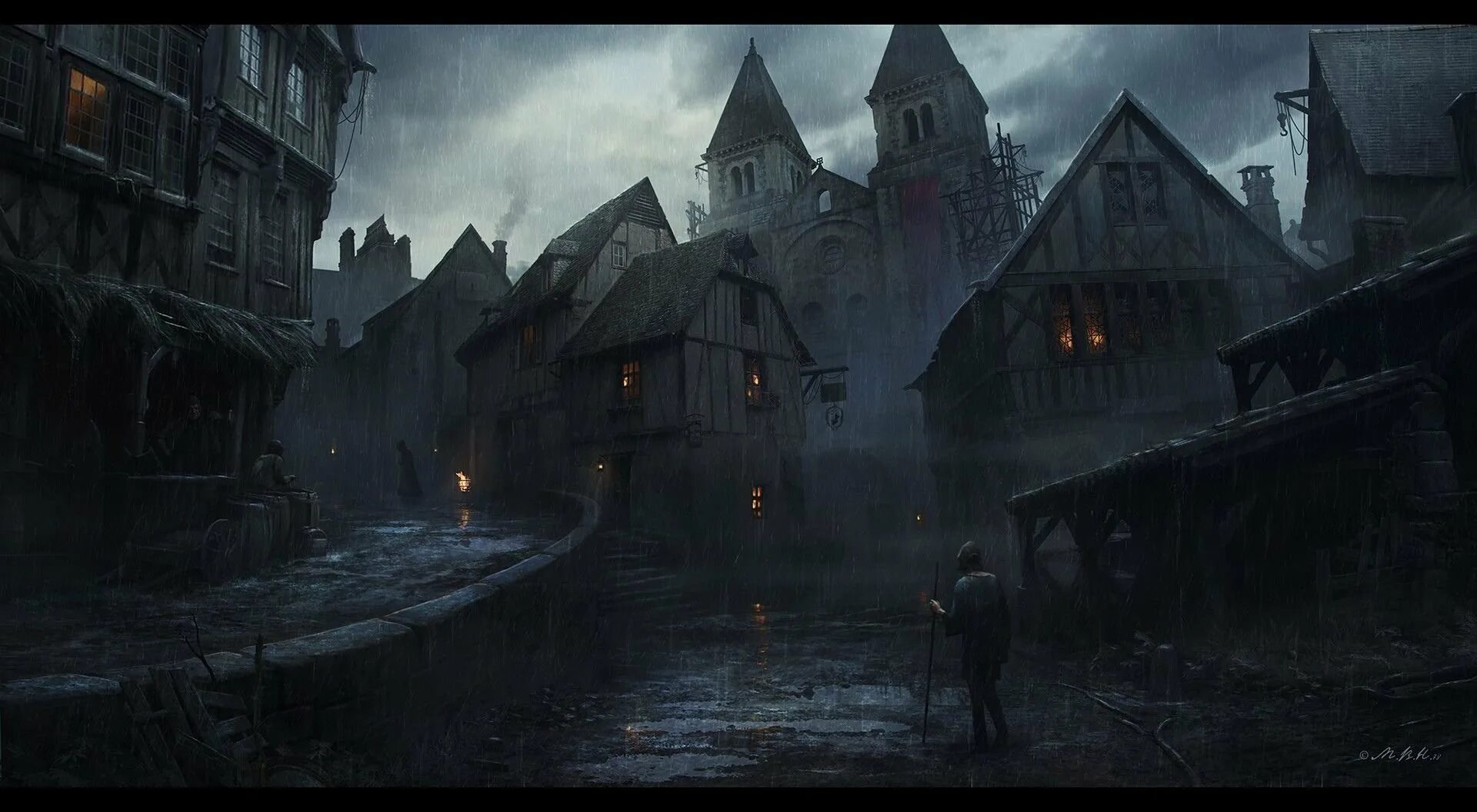 Gloomy village. Деревня арт дарк фэнтези. Vladimir Manyukhin Fantasy.