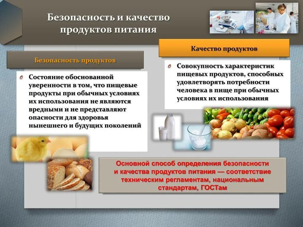 Оценка качества основных продуктов