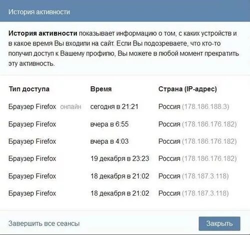 Что значит активность в вк. История активности в ВК. История активности в ВК С телефона.