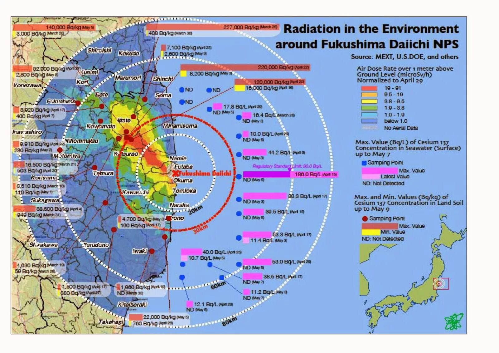 Зоны после аварии. Зона заражения Фукусимы на карте. АЭС Фукусима на карте. Карта распространения радиации Фукусимы. Карта радиоактивного загрязнения Фукусима.